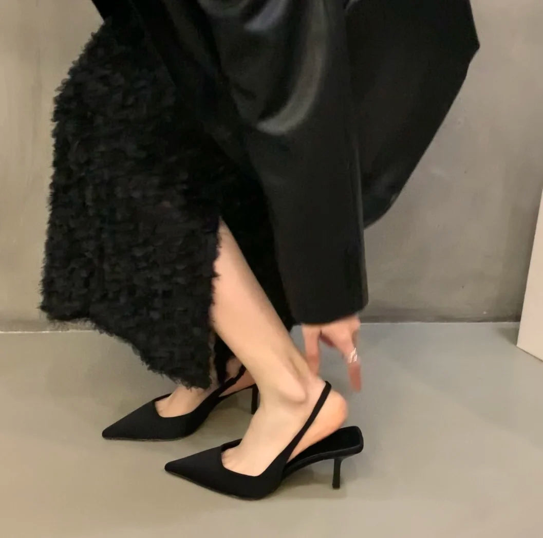 Women Summer Shoes 2024 New Fashion Pointed Toe Stiletto Medium Heel High Heels Women Back Empty Toe Sandals Green Women's Shoes