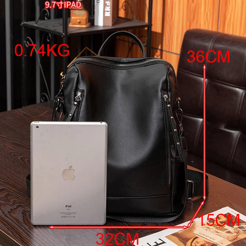 Genuine Leather Brand Backpack For Women 2023 New Fashion Travel Bagpack High Quality School Bags Casual Lides Shoulder Bag Sac