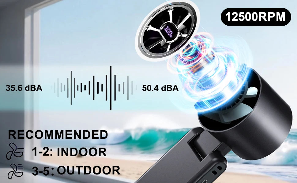 Fan - Handheld/Waist Clip/Neck-Wear Fan, 5-Speed Adjustment, 5000mAh Battery, 20-Hour Extended Run Time (Black/White/Pink)