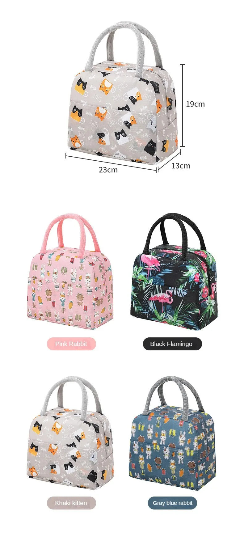 Handheld Bento Bag Cartoon Style Lunch Box Bag Insulated Bag Large Capacity Storage Bag Lunch Bag for Office Workers