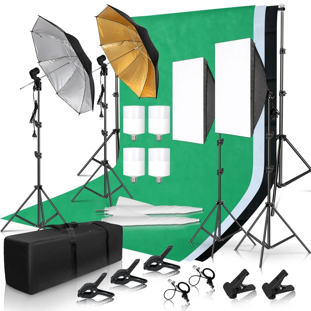 Photography Lighting Kit Umbrella Photo Background Photobooth Backdrops Softbox Light Stand Portable Soft BoxFor Photo Studio