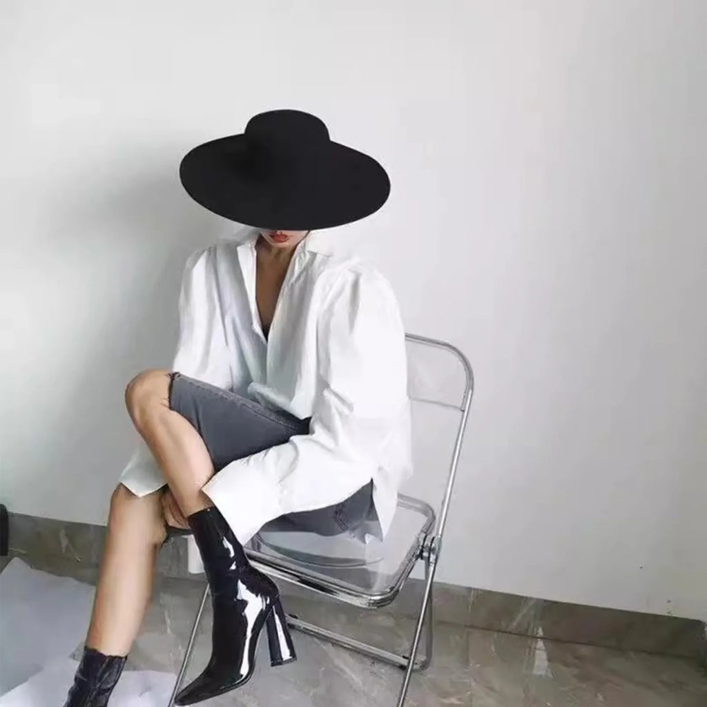 European Fashion Retro Light Flat Party Hat Big Brim Top Hat Catwalk Stage Performance Modeling Felt Jazz Hat