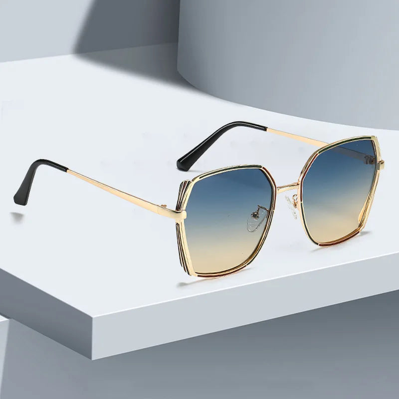 Sunglasses for Women Fashionable and Minimalist Frame with Gradient Lenses Sunglasses with Metal Eyeglass Legs Streamlined Frame