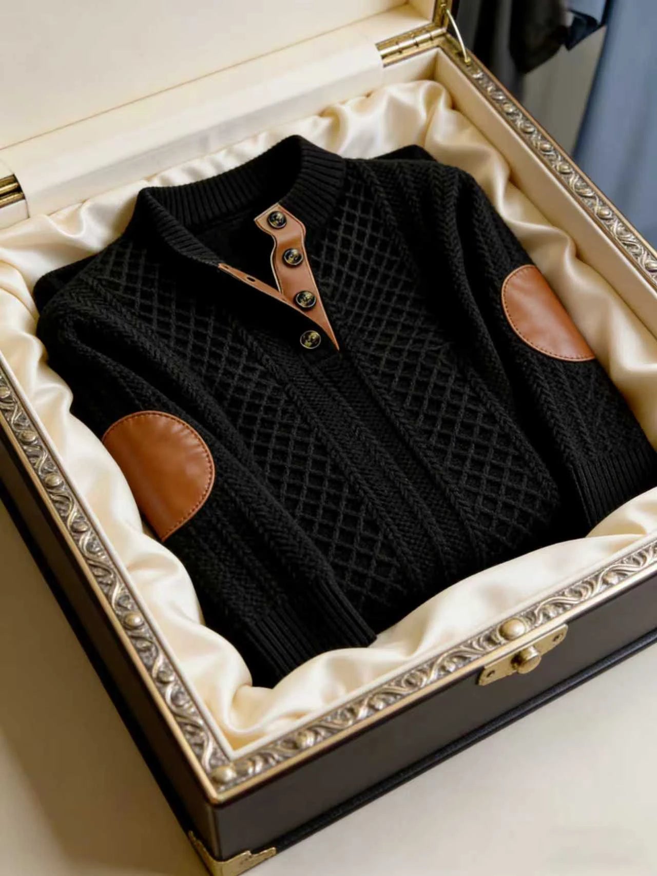 Men's Casual Long Sleeve Hoodie Autumn Winter Fashionable Mature Henry Collar Embroidered Stand Collar Sweatshirt