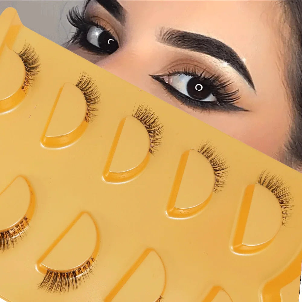 5 Pairs Short Natural Coner Lash Charming Hademade Transparent Clear Band Half Lashes