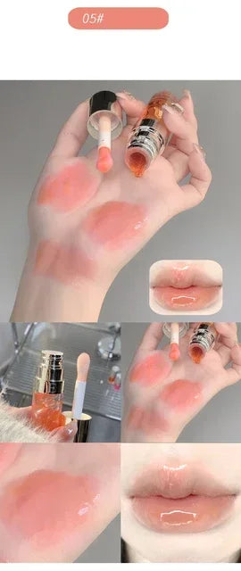 Plumping Gloss Lip Oil, Clear Jelly Lip Gloss for Moisturizing Care, Shiny Glass Lips, Big Brush Applicator, Nourishing Liquid L