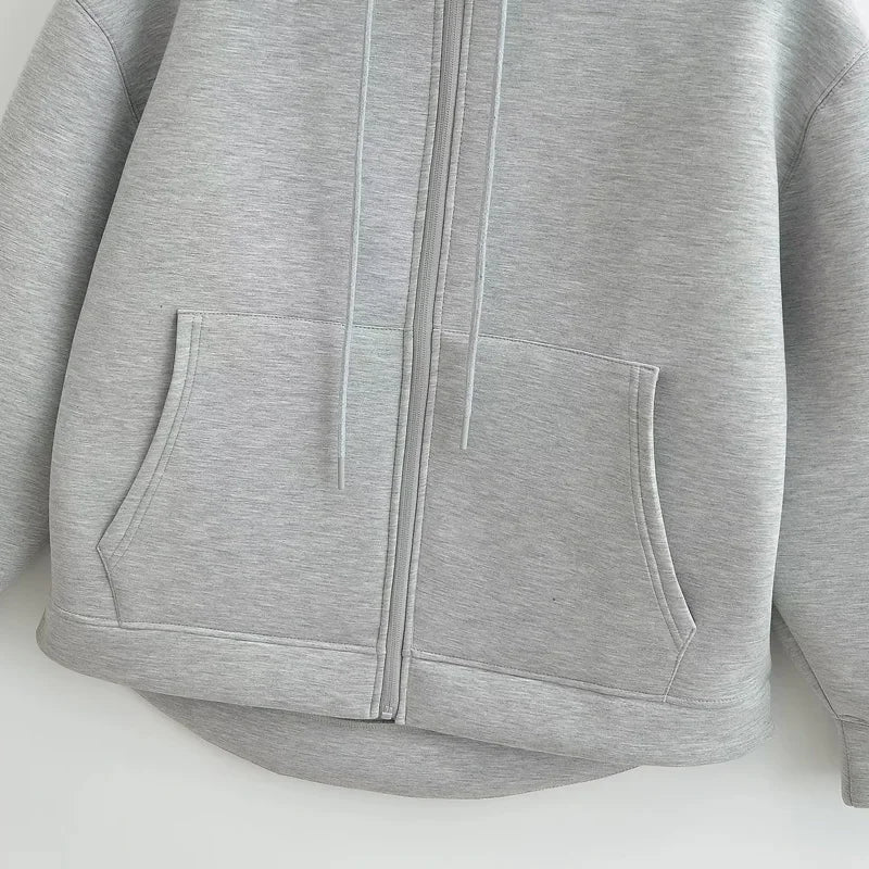 HXAO Hoodie Woman Outerwears Long Sleeve Demi-Season Women Jacket Coat Casual Sweatshirt With Zipper Grey Black Jacket Coats