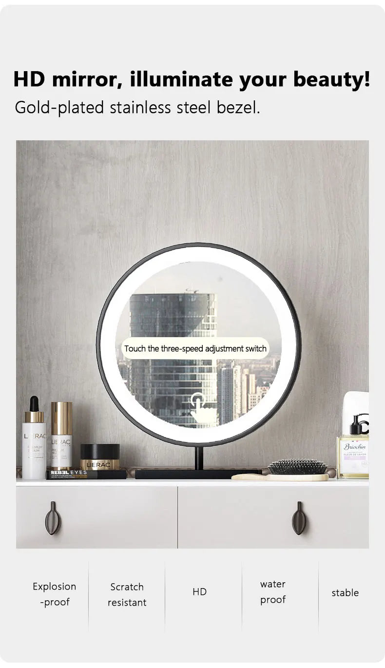 Modern minimalist bedroom slate dressing table storage cabinet integrated LED mirror makeup table stool combination