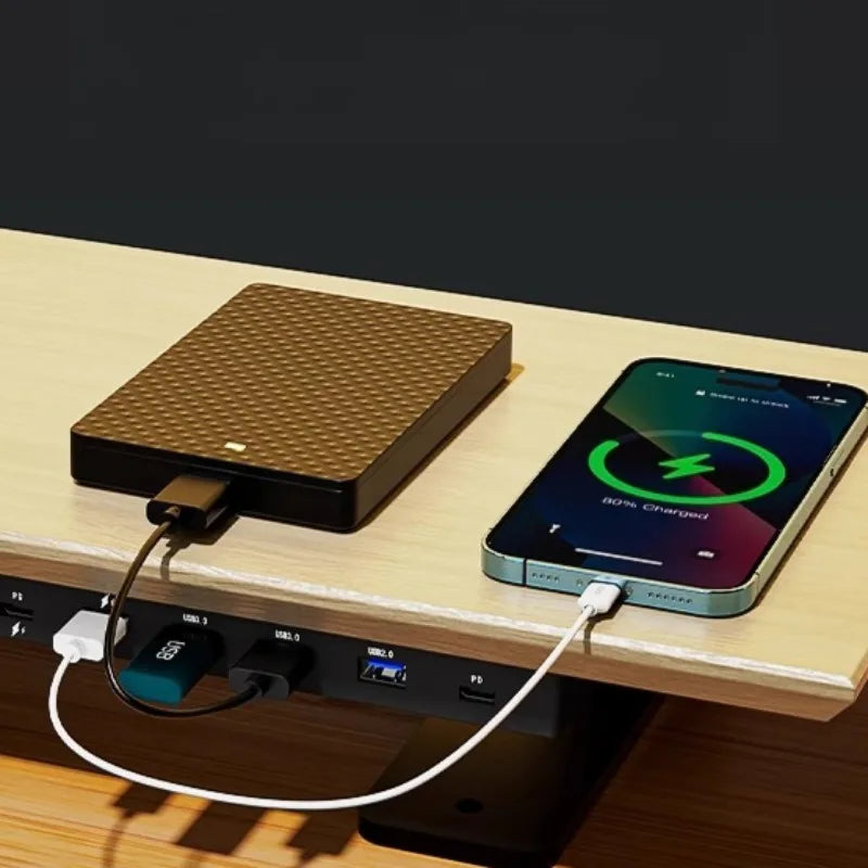 Solid Wood Gaming Desk Top with Monitor Riser Stand Charging Shelf & USB Hub Hidden Storage USB Dock for PC Gaming Setup