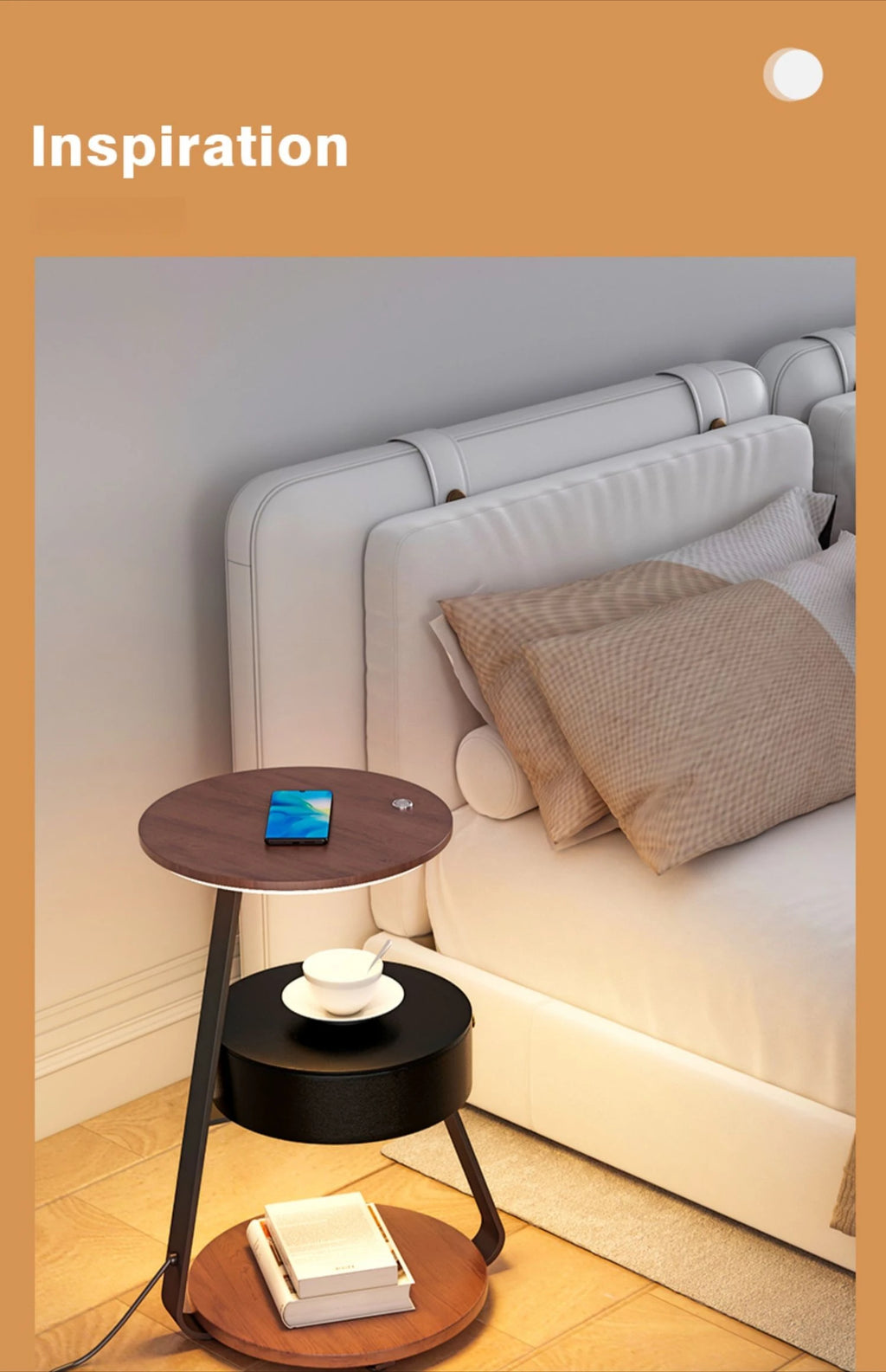 Bedroom Minimalist Nightstands Small Space Round Light Smart Bedside Table With Wireless Charger Nachttisch Library Furniture