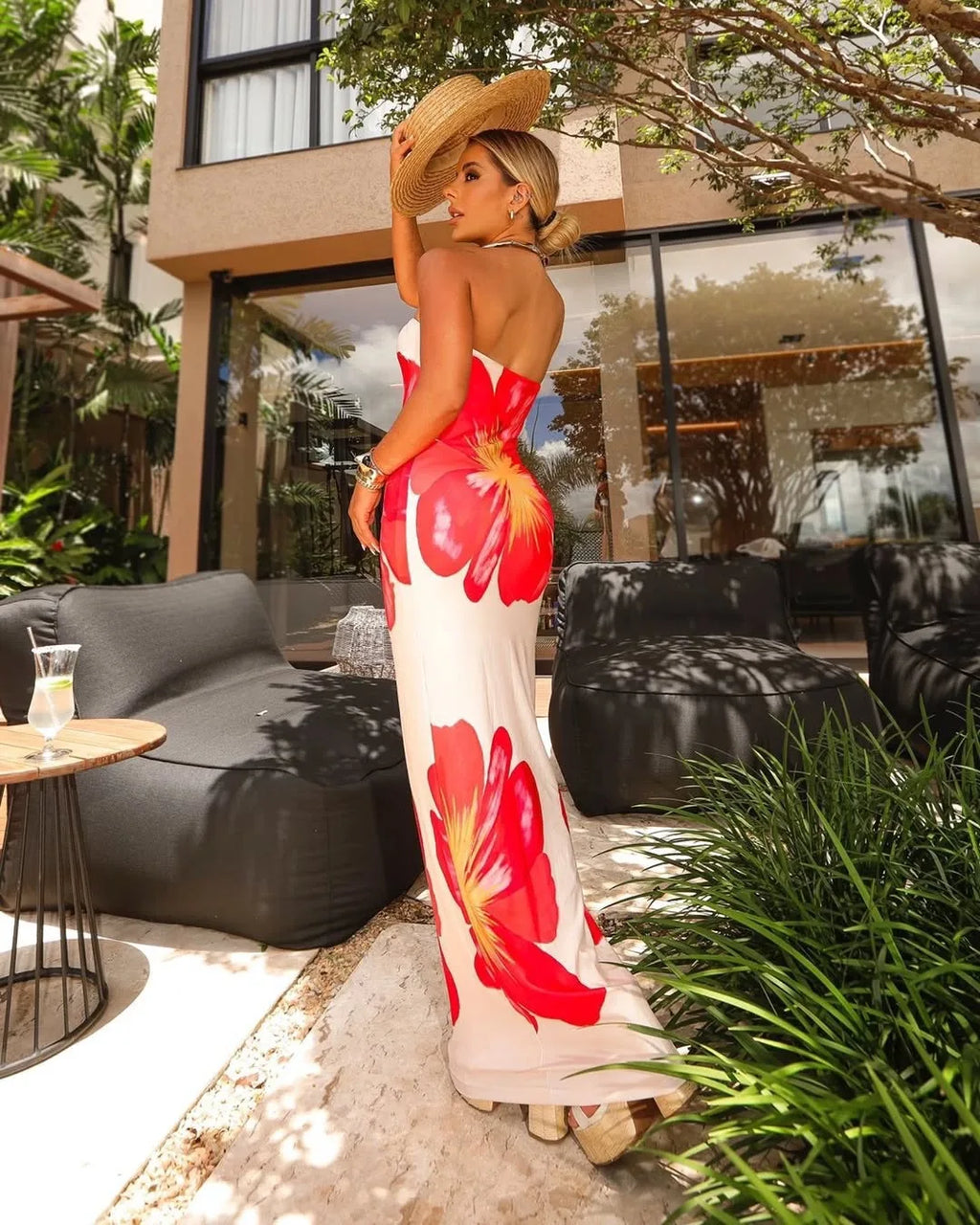 Fashion Milk Silk Fabric Floral Print Sexy Long Dresses Elegant Backless Bodycon High Waist Midi Dress 2025 Summer Vacation Boho