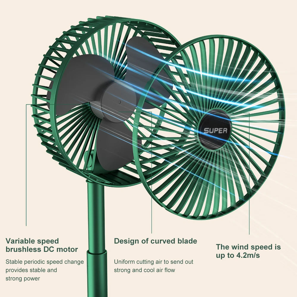 2025 New Stand Desktop Fan Portable Foldable Telescopic Mini Fan USB Rechargeable 3 Speeds Adjustable Super Quiet Electric Fan