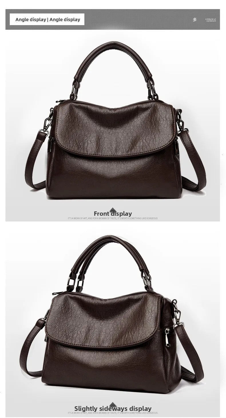 Boston Women's Bag 2025 New Fashionable and Versatile Handheld Soft Leather Casual Large Capacity Bag