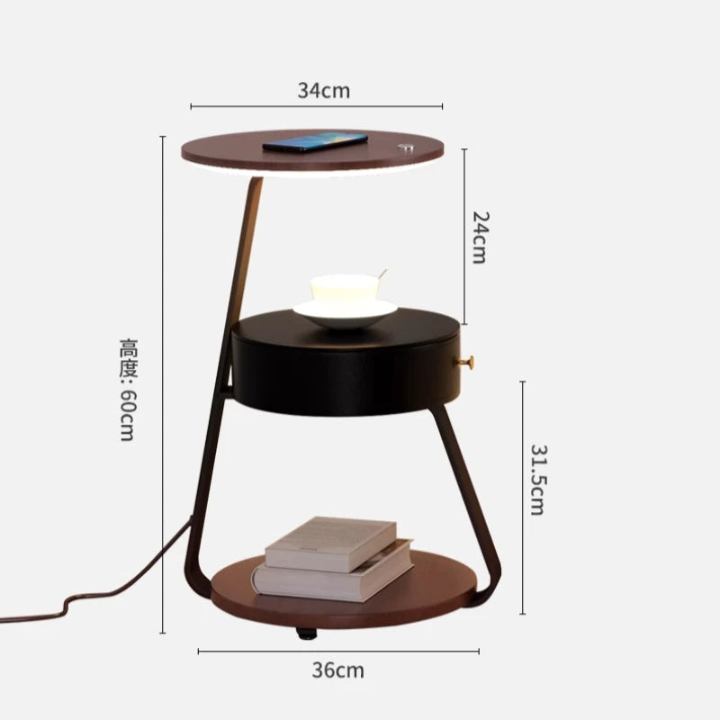 Bedroom Minimalist Nightstands Small Space Round Light Smart Bedside Table With Wireless Charger Nachttisch Library Furniture