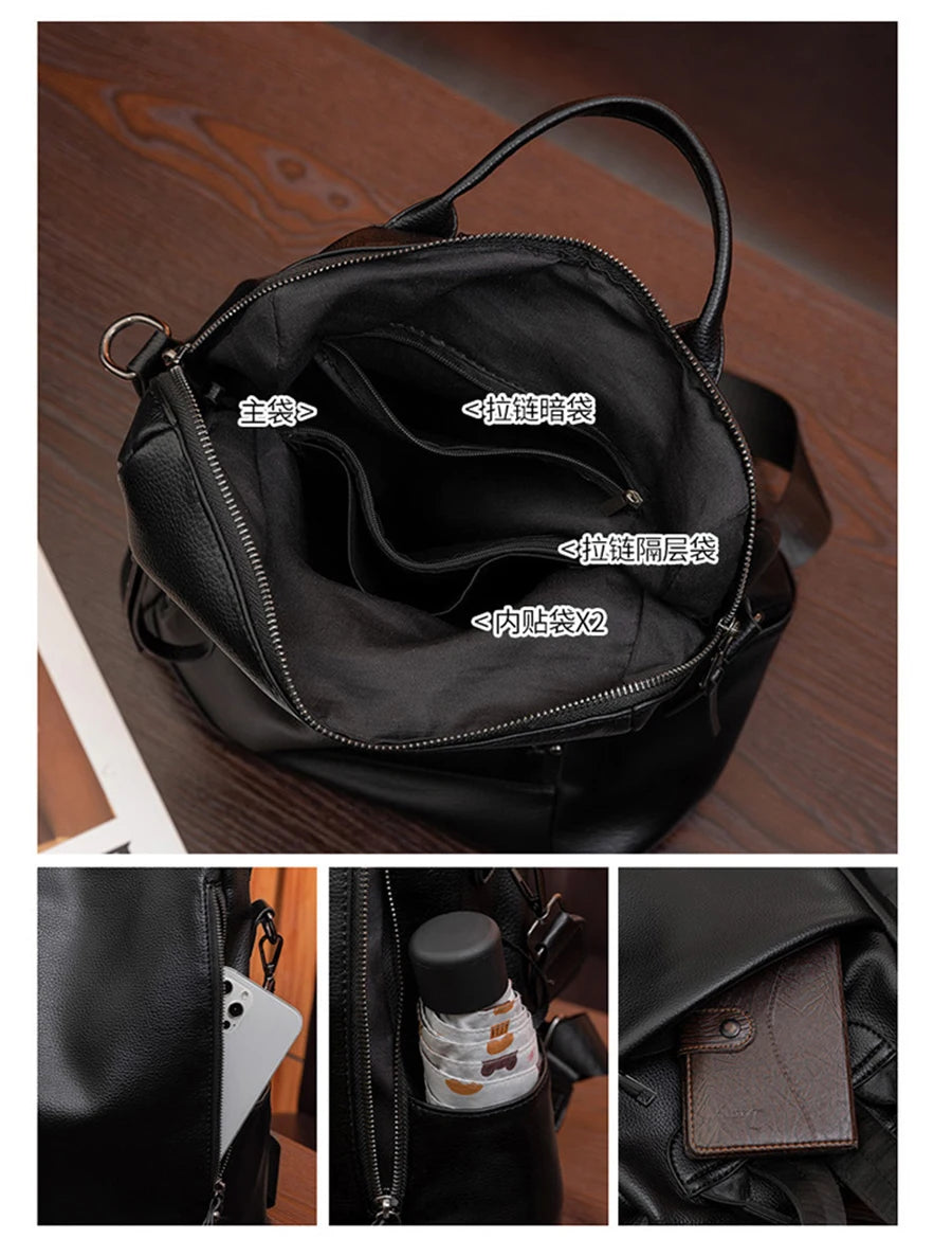 Genuine Leather Brand Backpack For Women 2023 New Fashion Travel Bagpack High Quality School Bags Casual Lides Shoulder Bag Sac