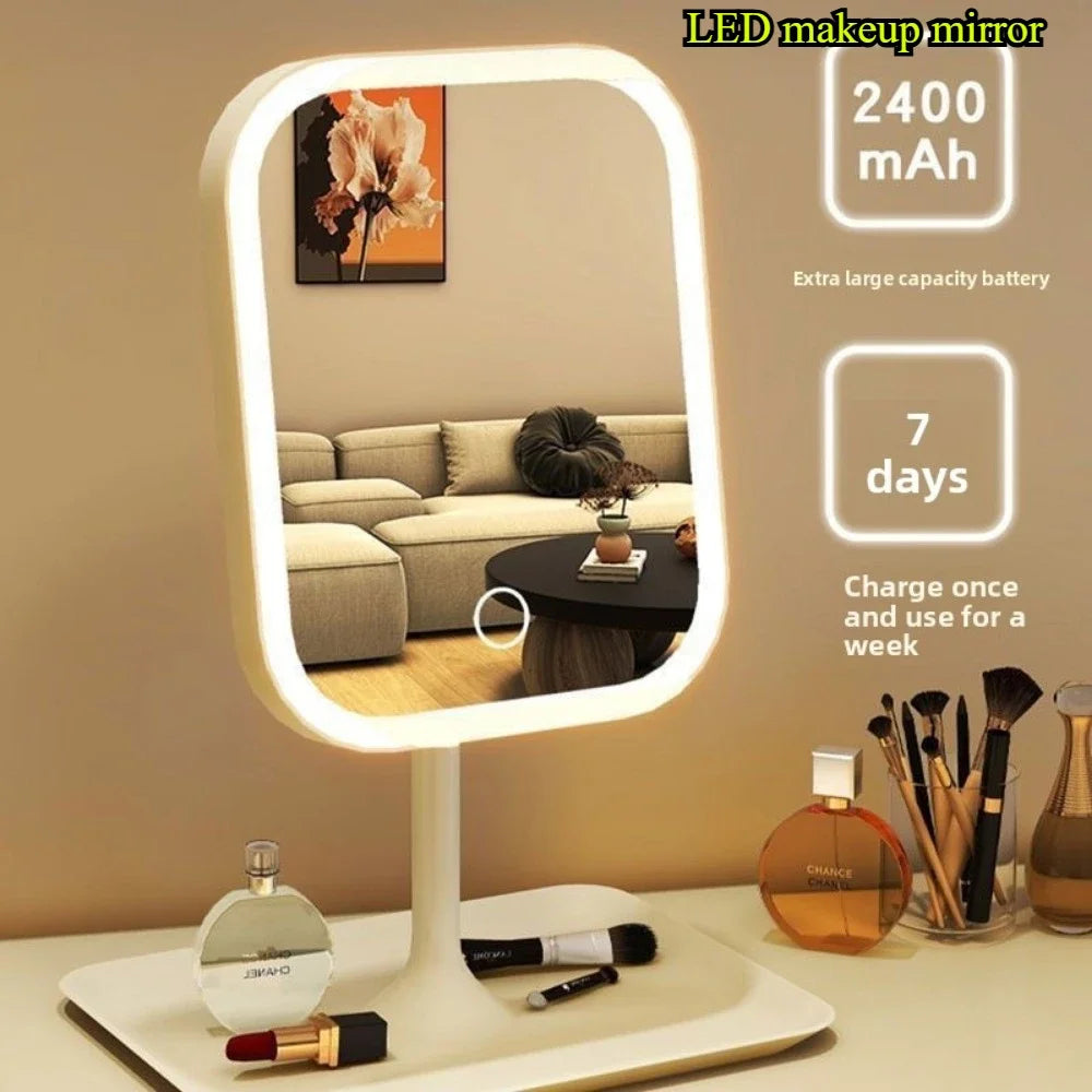 Women's Bedroom Vanity Mirror Makeup Mirrors Niche Modern Desktop Vanity Mirror Wall Table Decorative Bathroom Light Led Home