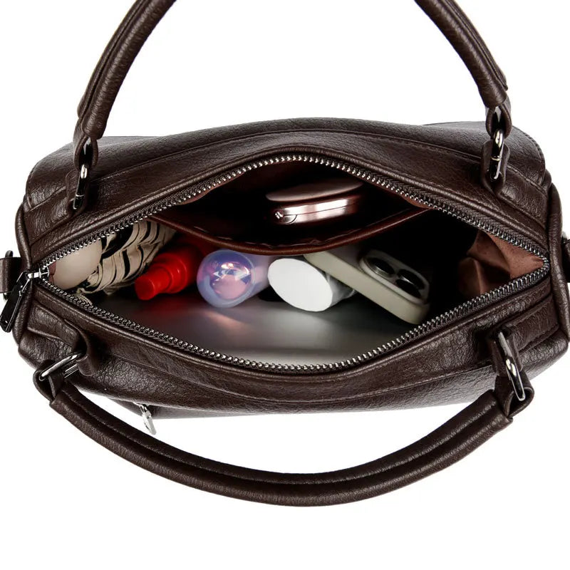 Boston Women's Bag 2025 New Fashionable and Versatile Handheld Soft Leather Casual Large Capacity Bag