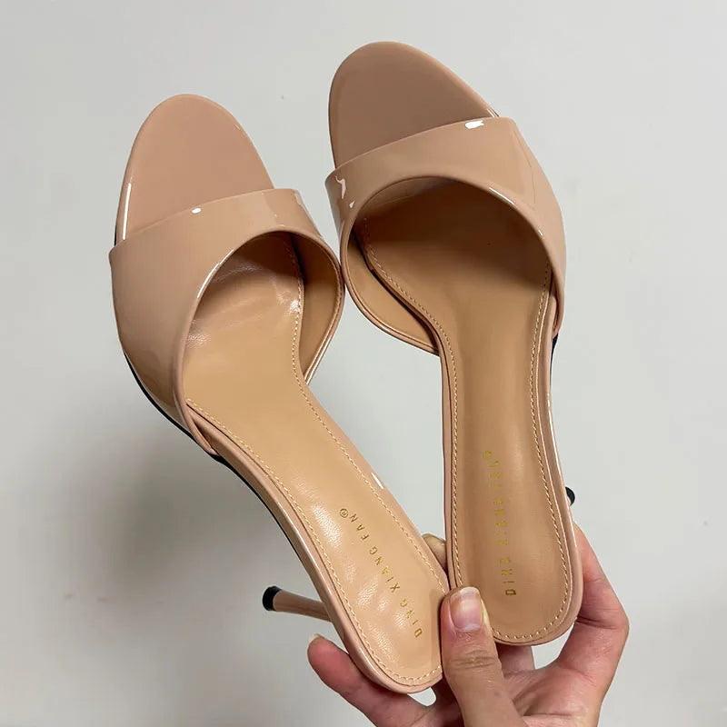 Heeled Footwear Female Slides Women Slippers Summer Spring Fashion Round Toe Ladies Thin Heels Slippers Sandals Pumps Shoes