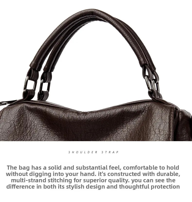 Boston Women's Bag 2025 New Fashionable and Versatile Handheld Soft Leather Casual Large Capacity Bag