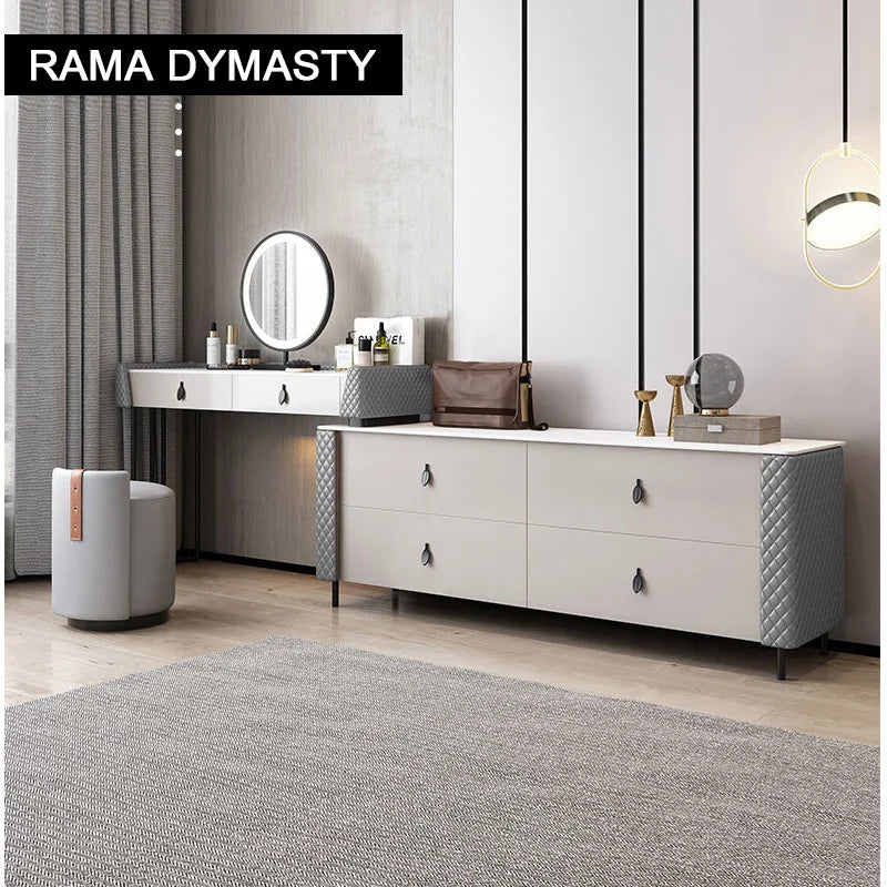 Modern minimalist bedroom slate dressing table storage cabinet integrated LED mirror makeup table stool combination