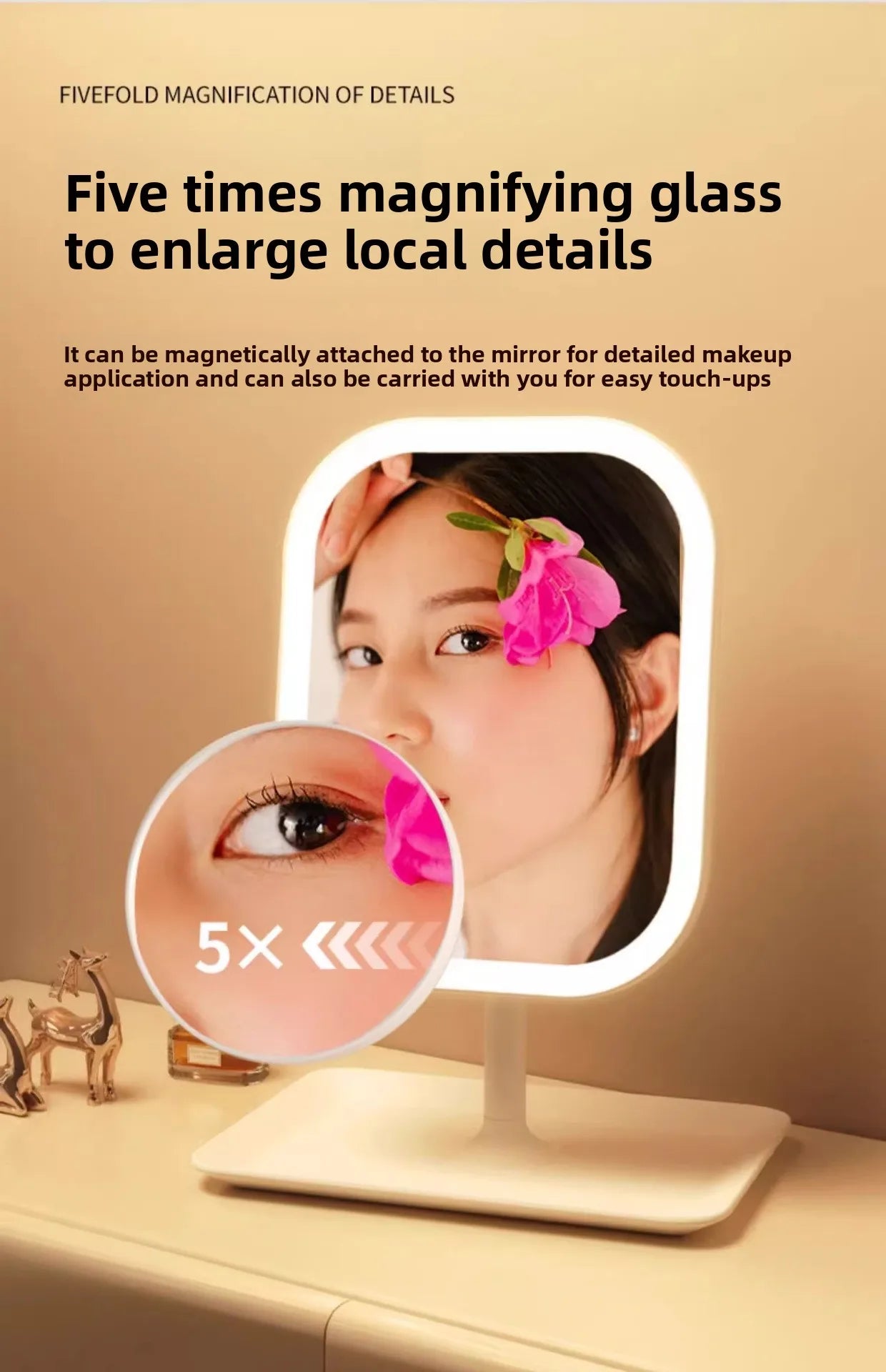 Women's Bedroom Vanity Mirror Makeup Mirrors Niche Modern Desktop Vanity Mirror Wall Table Decorative Bathroom Light Led Home