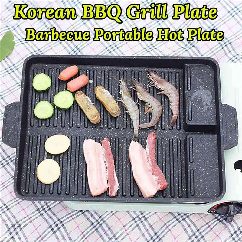 -BABQ 2X Portable Korean BBQ Grill Pan Non-Stick Grill Plate Butane Gas Stove Cooker Party Picnic Terrace Beach Barbecue Tray