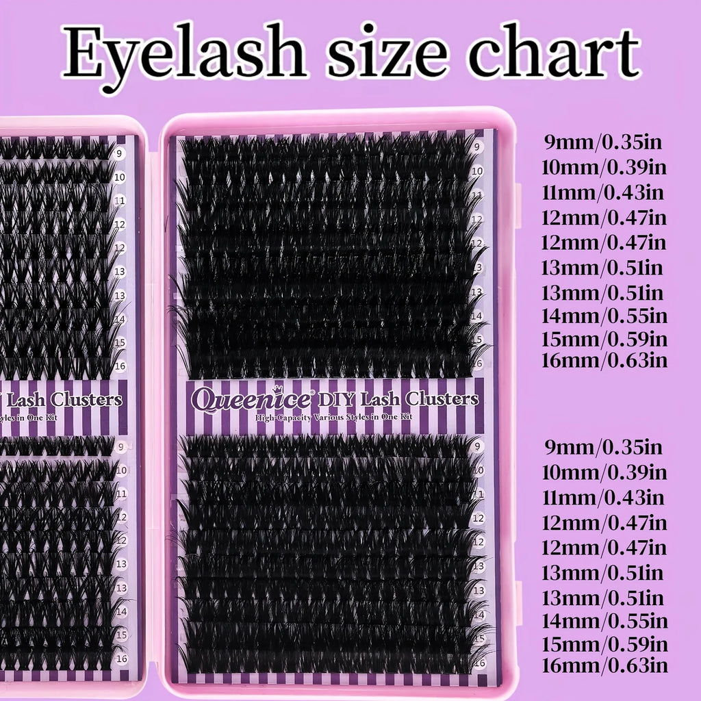 800 Clusters of 50D+60D+80D+100D False Eyelashes, 9-16mm Mixed Lengths, Freely Combinable, D/DD Curl