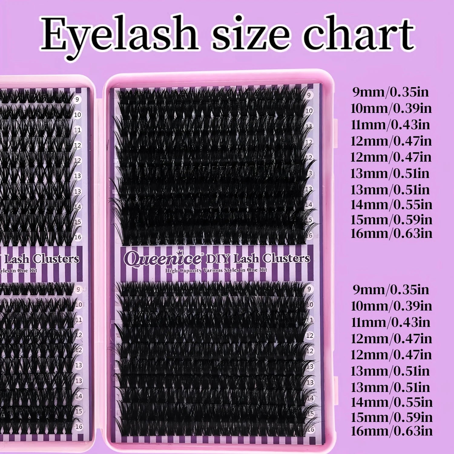 800 Clusters of 50D+60D+80D+100D False Eyelashes, 9-16mm Mixed Lengths, Freely Combinable, D/DD Curl