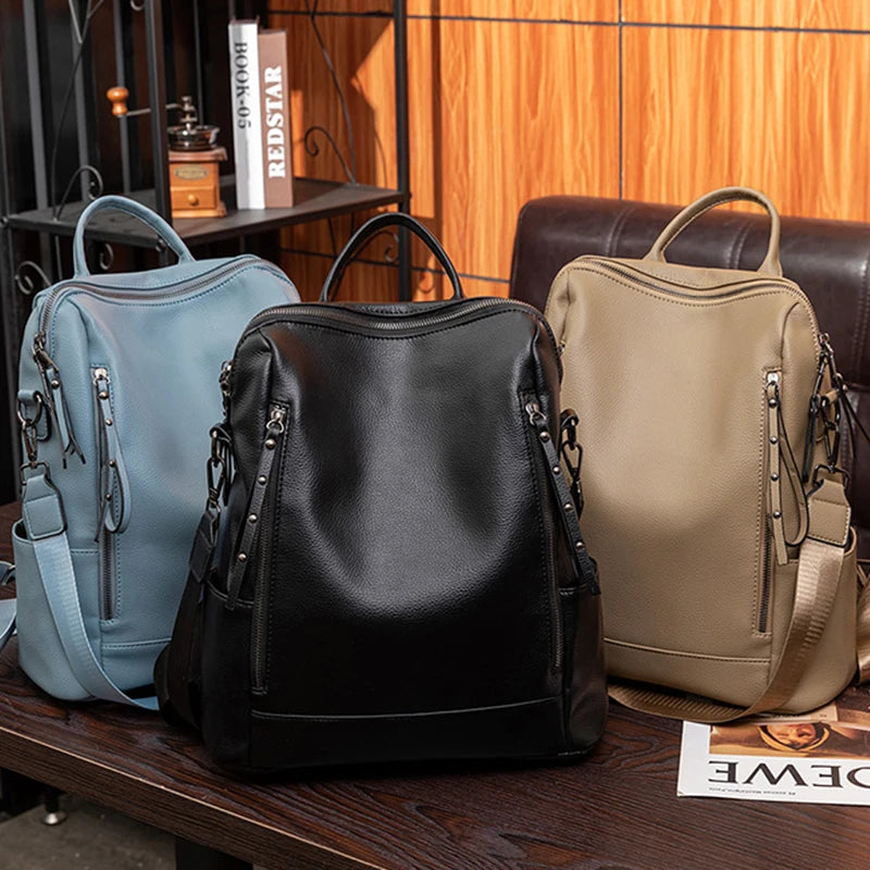 Genuine Leather Brand Backpack For Women 2023 New Fashion Travel Bagpack High Quality School Bags Casual Lides Shoulder Bag Sac