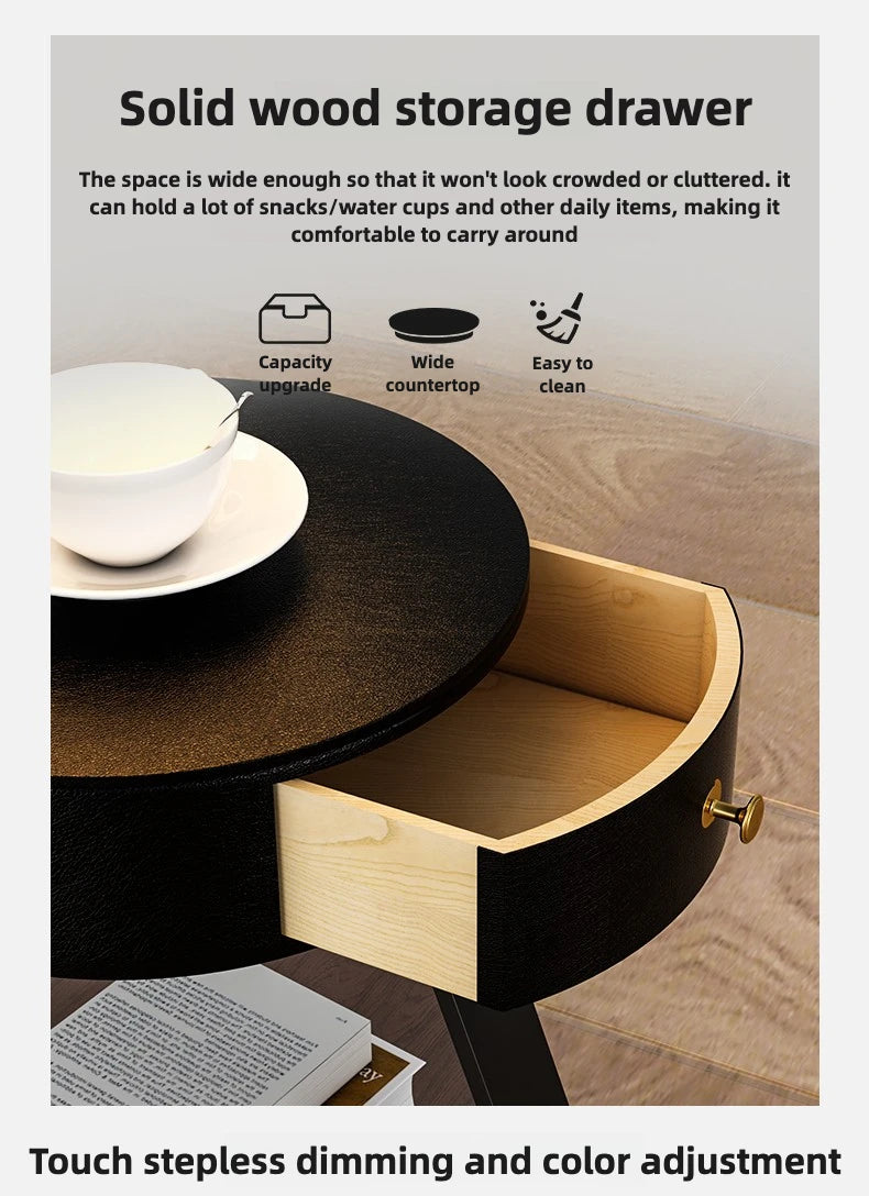Bedroom Minimalist Nightstands Small Space Round Light Smart Bedside Table With Wireless Charger Nachttisch Library Furniture