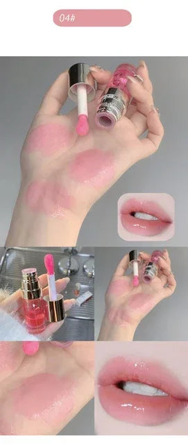 Plumping Gloss Lip Oil, Clear Jelly Lip Gloss for Moisturizing Care, Shiny Glass Lips, Big Brush Applicator, Nourishing Liquid L