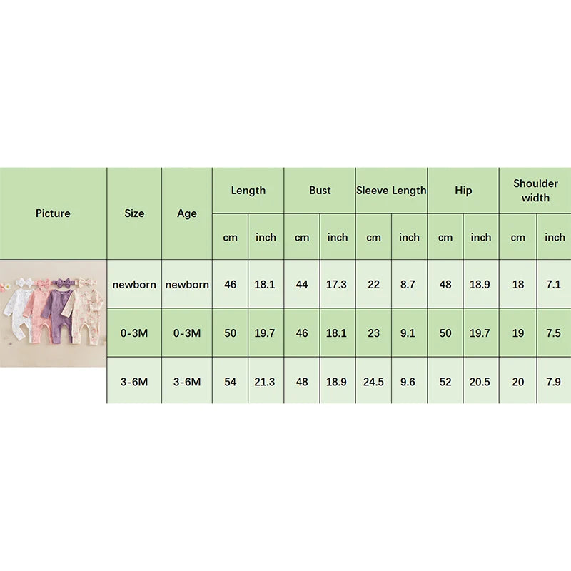 Infant Baby Girl Outfit Bow Print Long Sleeve Ruffled Zipper Front Ribbed Jumpsuit Bow Headband Newborn Clothes