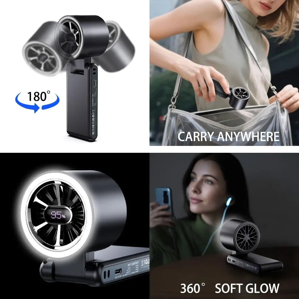 Fan - Handheld/Waist Clip/Neck-Wear Fan, 5-Speed Adjustment, 5000mAh Battery, 20-Hour Extended Run Time (Black/White/Pink)