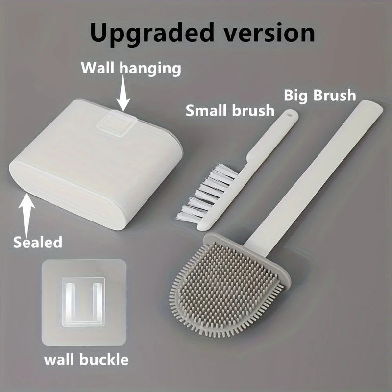 Full Bathroom Cleaning Set: Wall-mounted Silicone Toilet Brush and Ergonomic Long-handle Brush - Easy-to-clean Design