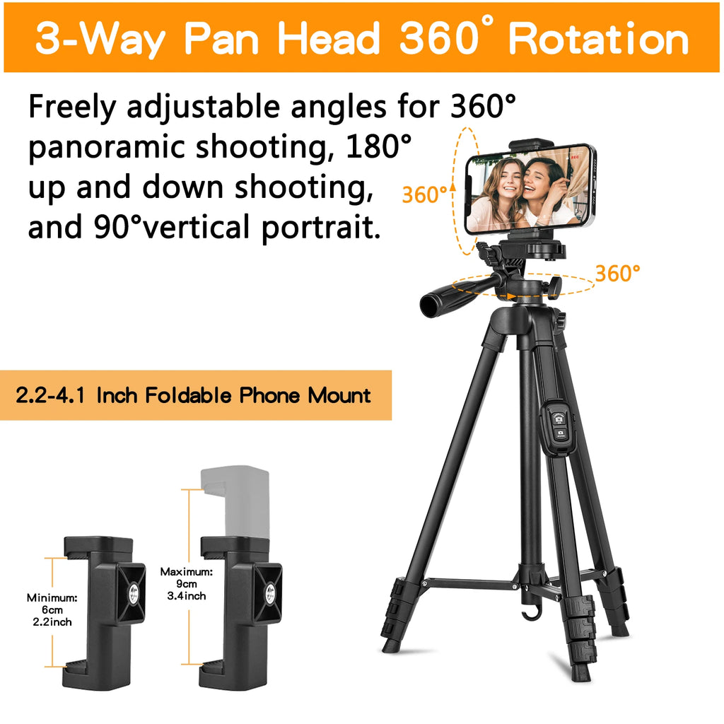 Tripod,60" Camera Tripod with Travel Bag,Cell Phone Tripod with Remote,Professional Aluminum Portable Tripod Stand