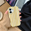 Fashion 2 in 1 Glossy Stripes Phone Case for iPhone 13 14 15 16 Pro Max Wave Edges Comfortable Touch Hard Slim Back Cover Shell