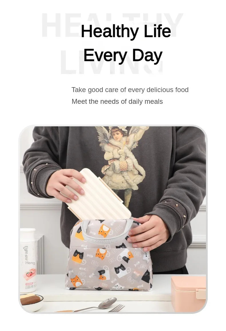 Handheld Bento Bag Cartoon Style Lunch Box Bag Insulated Bag Large Capacity Storage Bag Lunch Bag for Office Workers