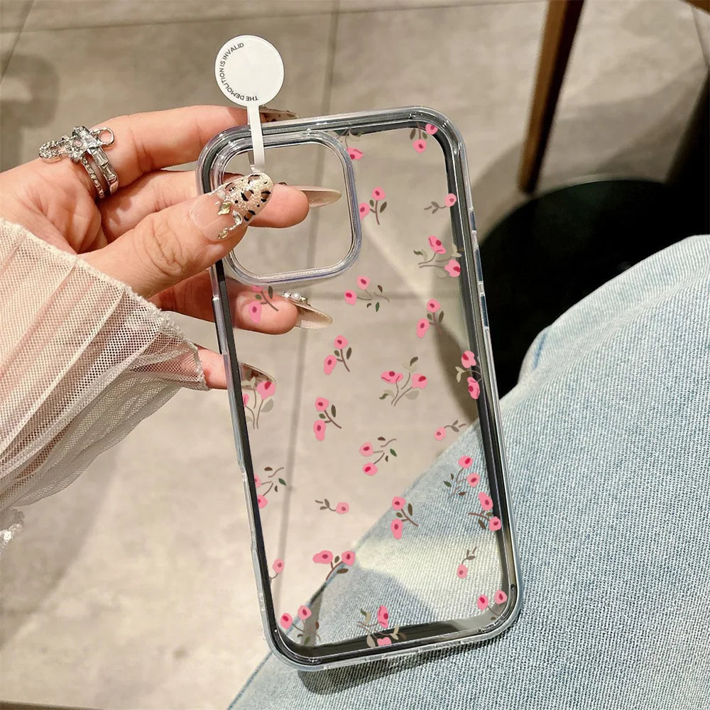 2 in 1 Candy Color Phone Case For iPhone 11 16 17 Pro Max 13 15 14 12 17 Air 17promax Soft TPU Transparent Flower Funda Cover