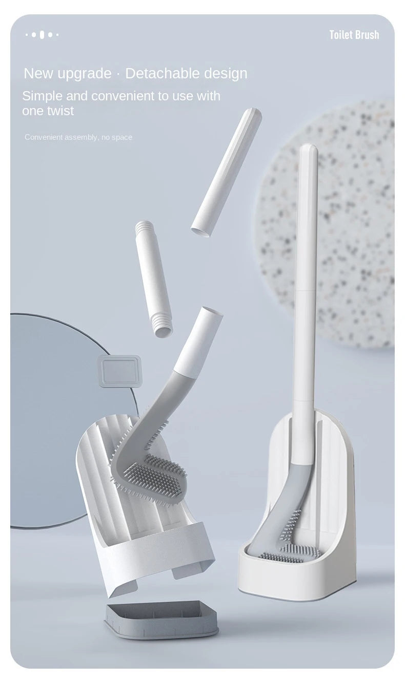 Toilet Brush with Base, Wall-Mounted Bathroom Cleaning Tool with Quick Drainage, All-Round Cleaning Brush, Soft Rubber Brush Head, Does Not Damage the Glaze, Toilet Cleaning Brush Bathroom Accessory Set