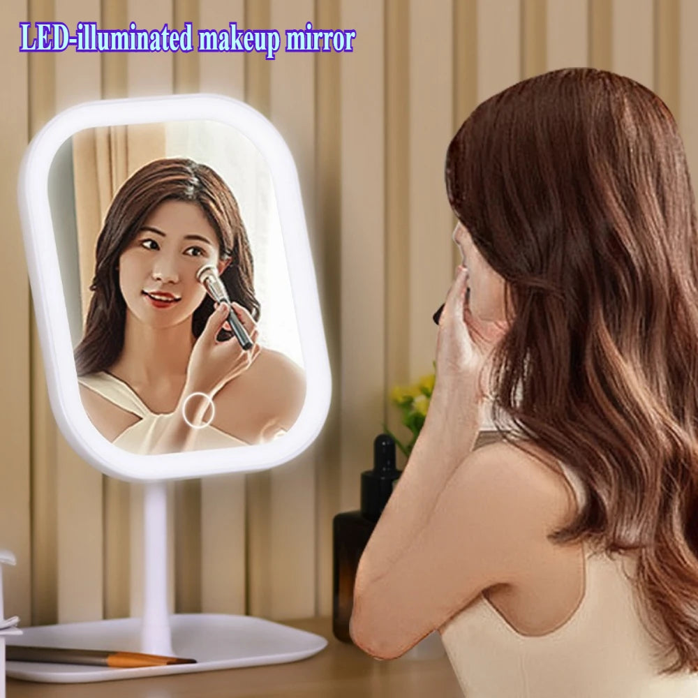 Women's Bedroom Vanity Mirror Makeup Mirrors Niche Modern Desktop Vanity Mirror Wall Table Decorative Bathroom Light Led Home