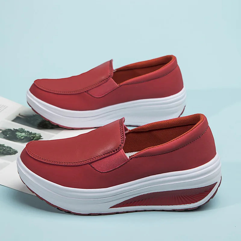 2026 Women's Shoes Spring Genuine Leather Soft Outsole Work Shoes Female Black Swing Woman Plus Size Wedges Single