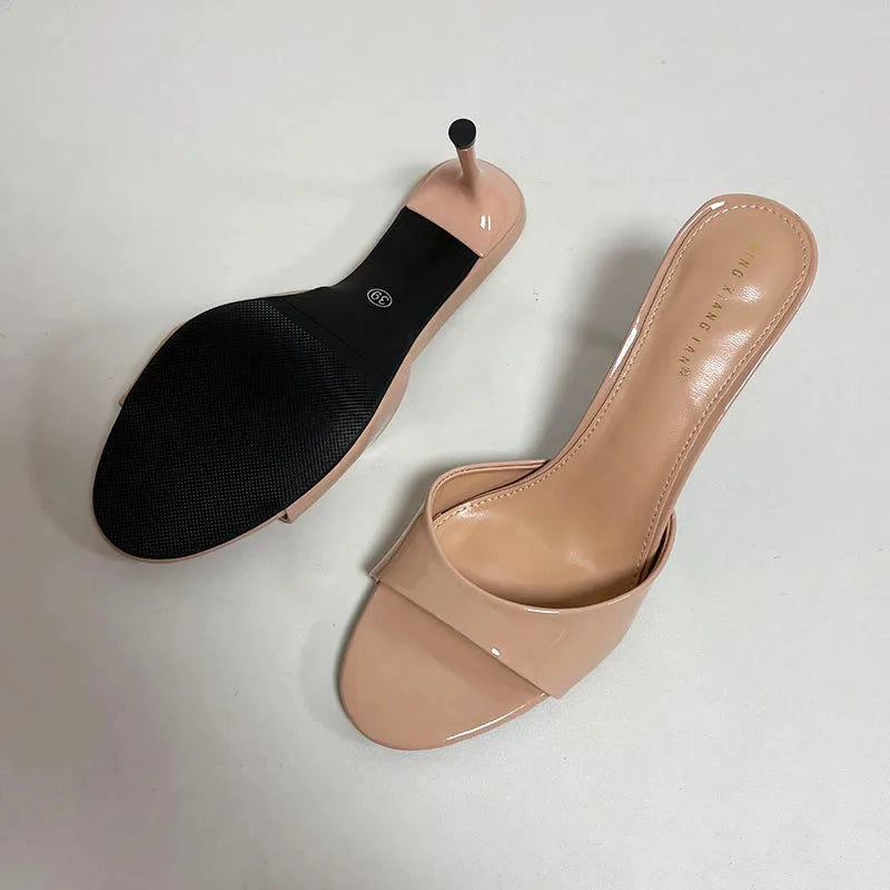 Heeled Footwear Female Slides Women Slippers Summer Spring Fashion Round Toe Ladies Thin Heels Slippers Sandals Pumps Shoes