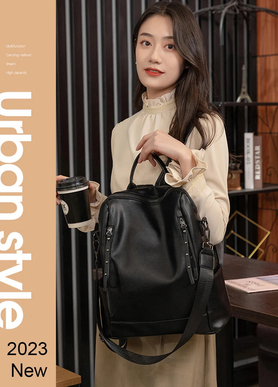 Genuine Leather Brand Backpack For Women 2023 New Fashion Travel Bagpack High Quality School Bags Casual Lides Shoulder Bag Sac