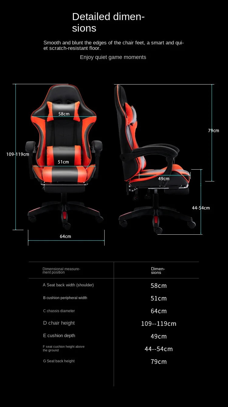 Gaming Chair For Video Game Or Office With Lumbar And Cervical Cushion Ergonomic Adjustable In Height And Reclining  Adjustable