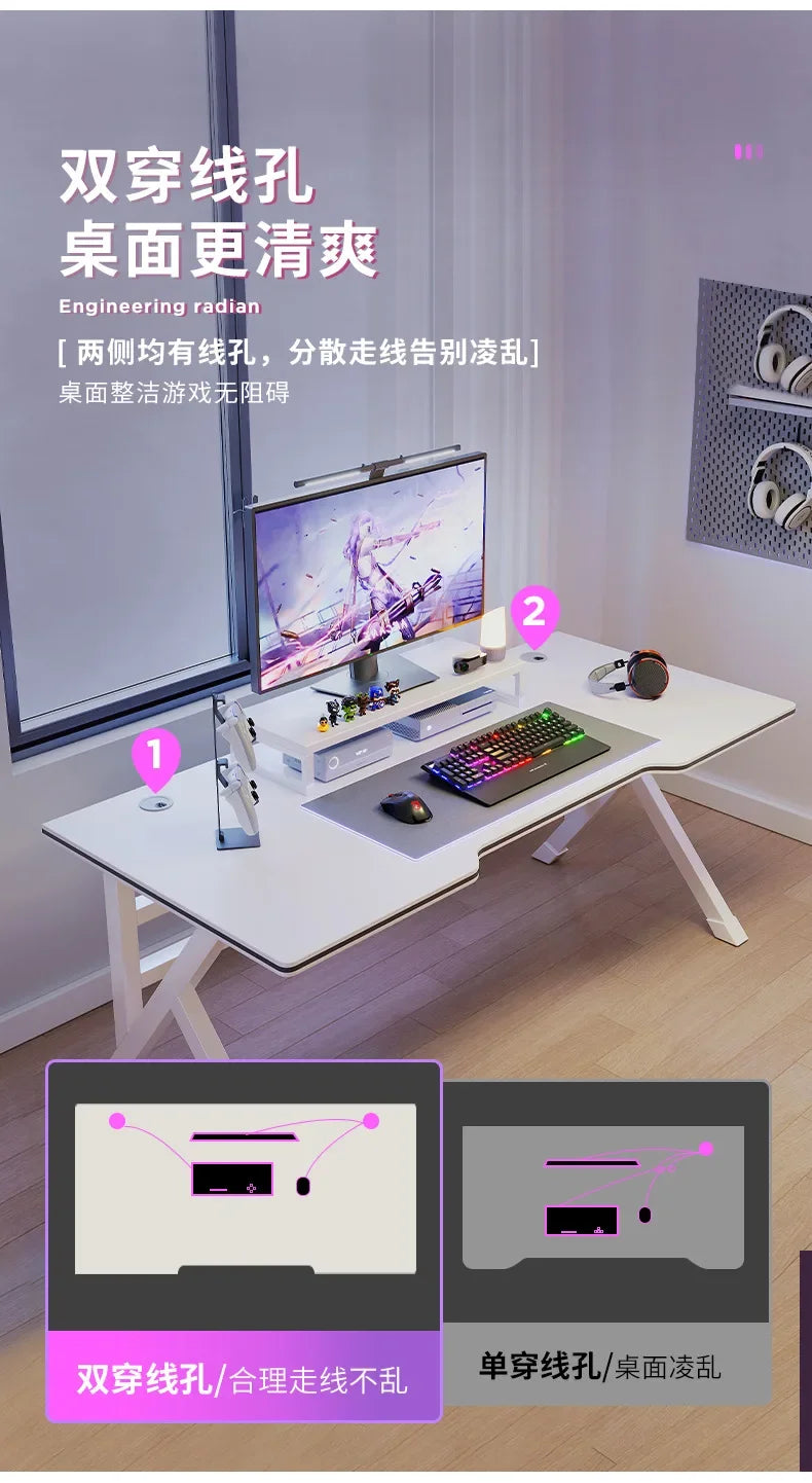 Ergonomic Large Gaming Desk, K-Shaped Gaming Table, PC Gaming Workstation Home Office Desks, Space-Saving, Easy to Assemble