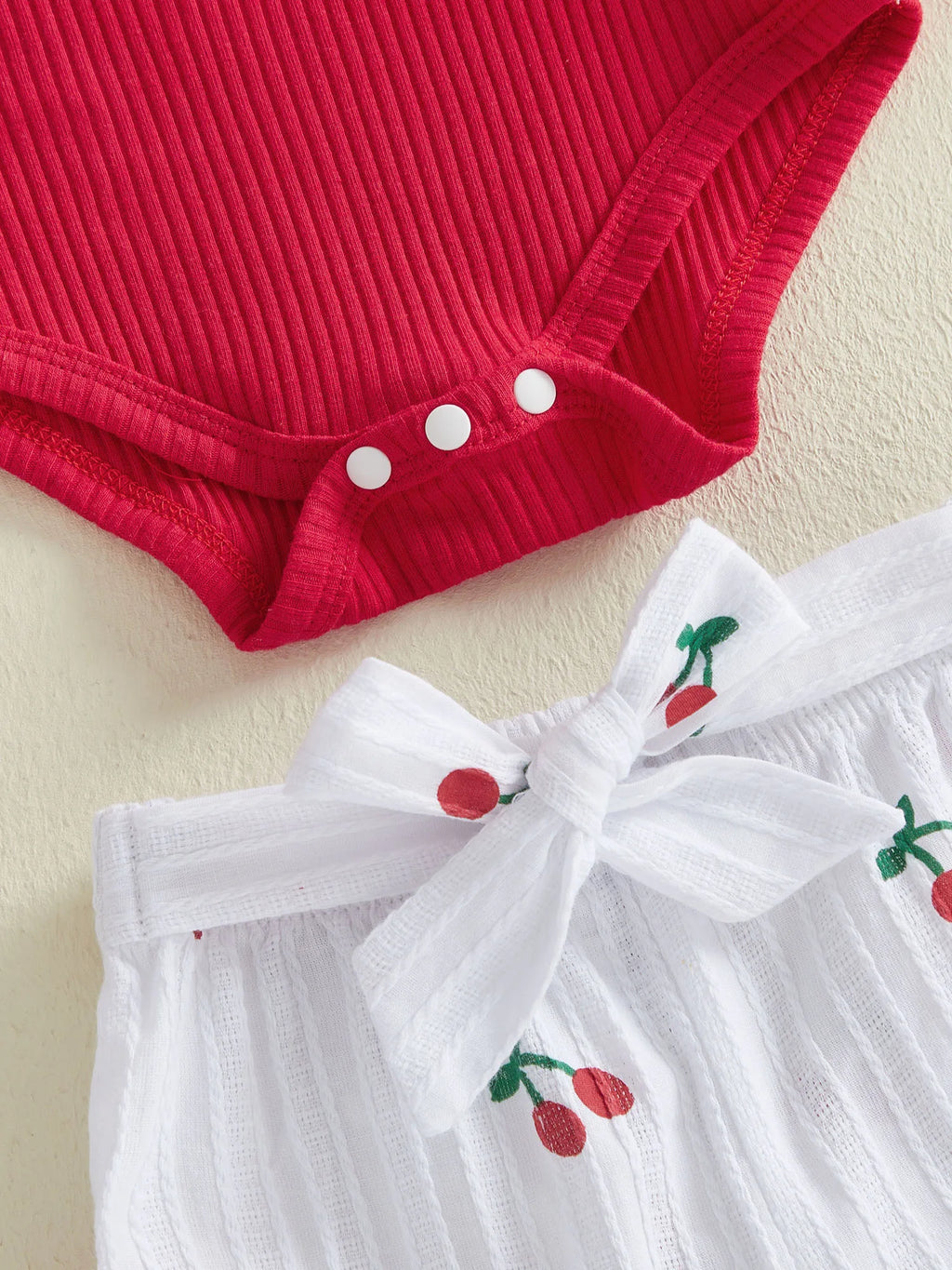 Baby Girls Fall Outfit, Long Sleeve Romper with Cherry Print Pants and Headband Clothing Set