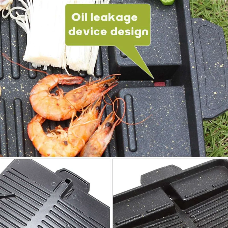 -BABQ 2X Portable Korean BBQ Grill Pan Non-Stick Grill Plate Butane Gas Stove Cooker Party Picnic Terrace Beach Barbecue Tray