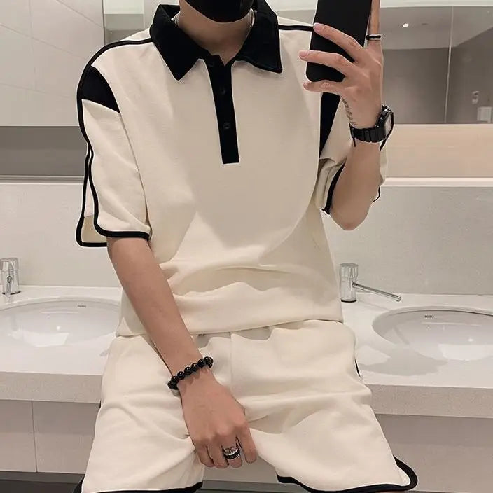 Men's High-end Outfit Suits for Summer Pairing with Handsome Polo Shirt Short-sleeved Shorts Cool Handsome Two-piece Set