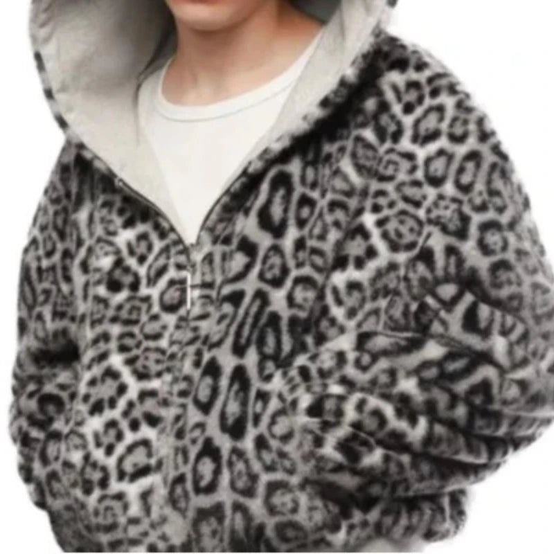 2025 New Autumn/Winter Hoodie with Retro Leopard Pattern Zipper Hoodie Top on Both Sides