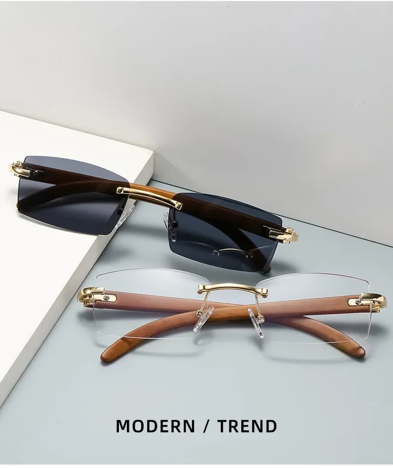 Sunglasses Men Women Sun Glasses Wood Frames Rimless Black Eyeglasses Fashion Eyewear Gafas De Sol